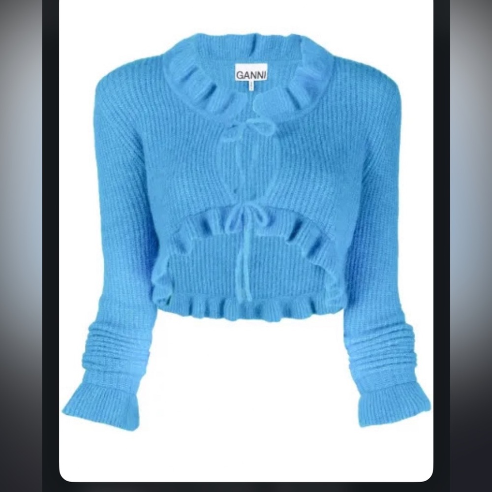 NWT Ganni Soft Wool Long Sleeve Cardigan Top in Cloisonne Size XS